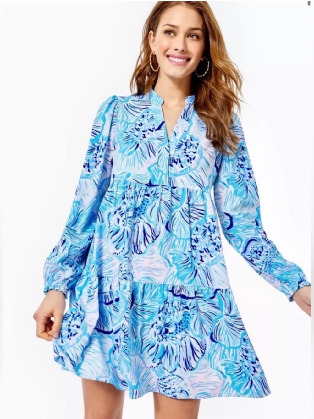Lilly Pulitzer Winona Swing Dress Bermuda Blue Fishful Thinking Preppy Resort